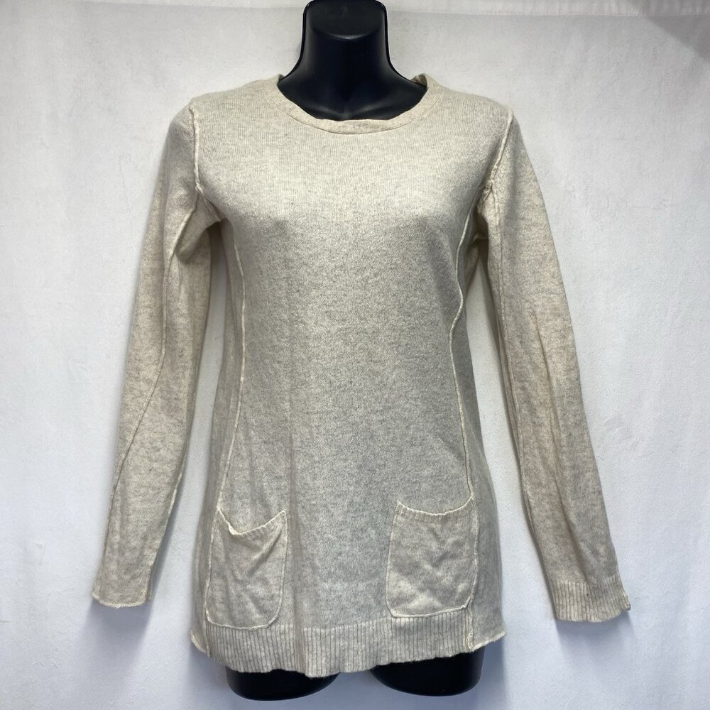 J.Jill Italian Yarn Crew-neck Pullover Sweater Women XS Ivory With Front Pockets